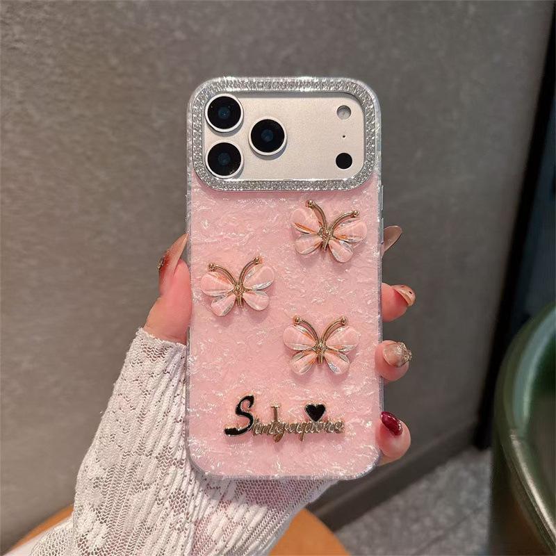 

iPhone 17 Pro Max Rhinestone Butterfly Case - Korean Style Glitter for iPhone Models 14, 15 Plus, 16 12/12 Pro рожевий