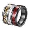 8MM Tungsten Steel Ring with Dragon Design Inlaid Stainless Steel Smooth Finish Mens Jewelry