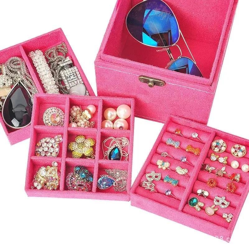 1 Pcs Multi-functional Three-layer Leather Drawer-style Jewelry Box Earrings Lock Jewelry Box Necklace Ring Storage Box