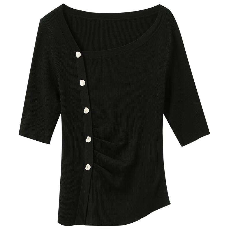 SanCai 2025 Autumn Slim Fit Mid-Sleeve Knit Top