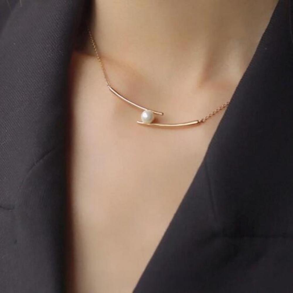 New ArrivalS Open Run Women S aSymmetric Pearl Necklace Thin Chain Gold