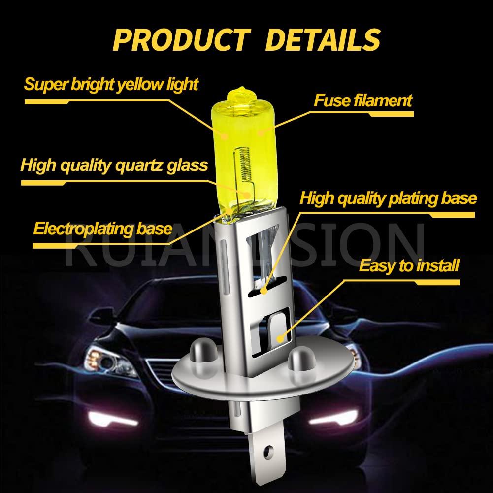Ruiandsion 2pcs H1 Halogen Headlight Bulb Fog Lamp 100W 24V Yellow 64150 12258 Light Bulb