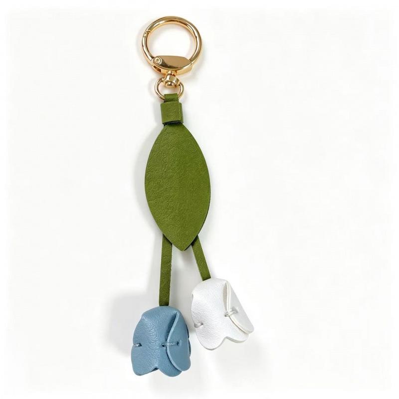 Tulip Pendant Leather Keychain - Flower Charm for Bags