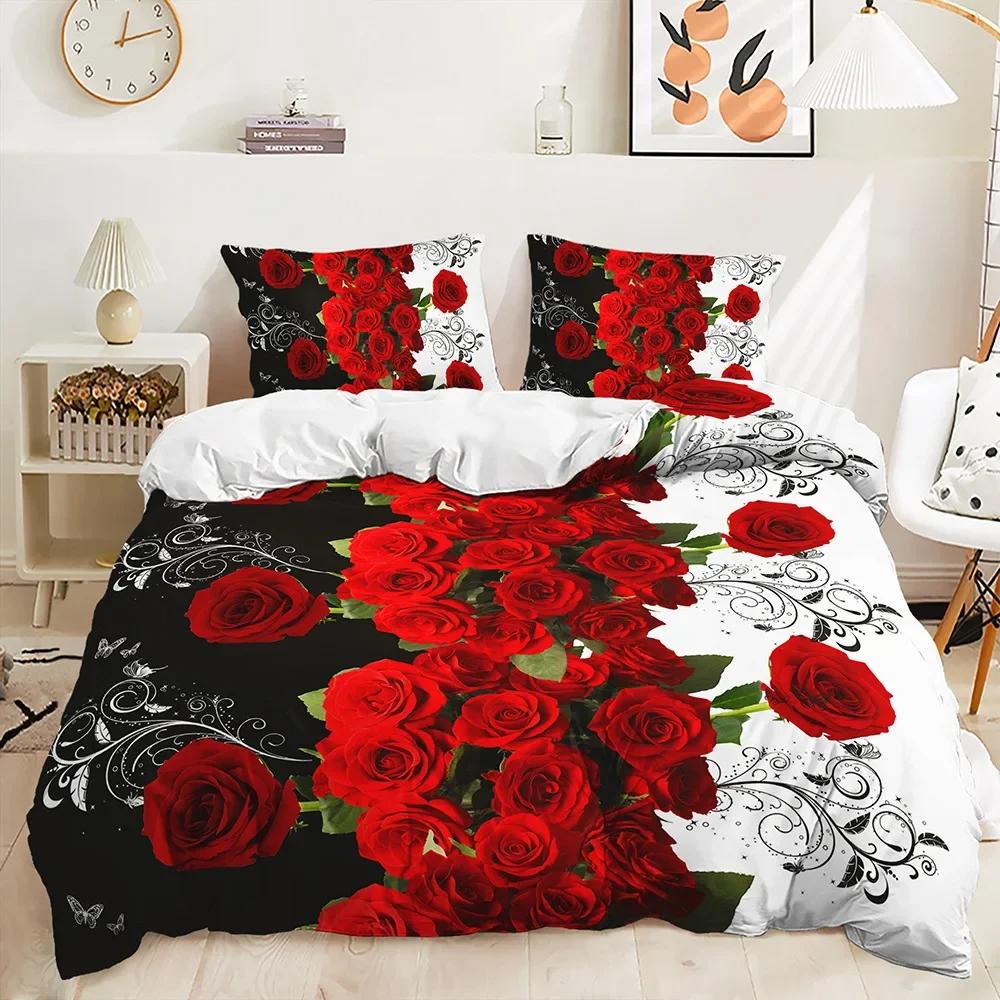 Comforter Rose Floral Romantic Flowers Bedding Set Butterfly Comforter Twin Queen For Valentine'S Day Wedding Room Decor