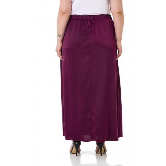 Women's Plus Size Flared Satin Long Black Skirt with Elastic Waist Back