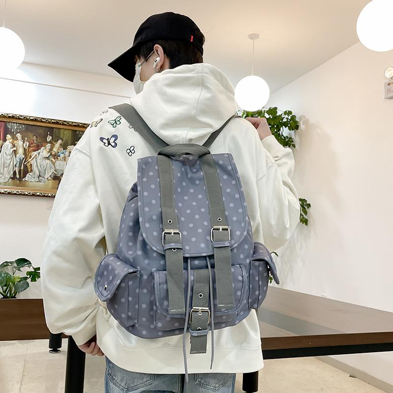 Schultasche neue Jeans Koreanisches Nischen-Design Retro Japanischer Polka-Dot-Taschen-Rucksack Große Kapazität Baumwolle Lässige Tasche