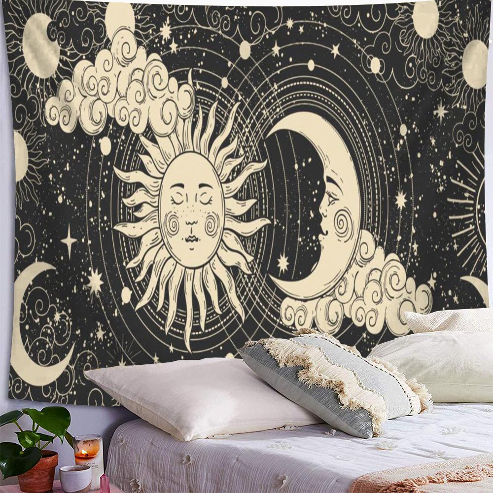Sun and Moon Face Series Wall Hanging Cloth for Home Room Decoration Background Cloth for Bedside Wall Hanging Rug