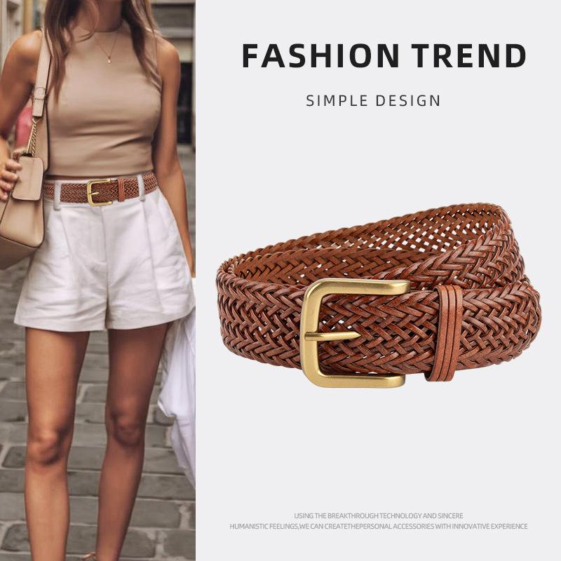 Fashion Braided Belt for Women, Boho Style Retro High-end Versatile Skirt Belt Decoration Non-porous Belt for Women