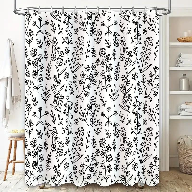 Vintage Style Black And White Floral Shower Curtain For Bathroom Decor Home Textiles
