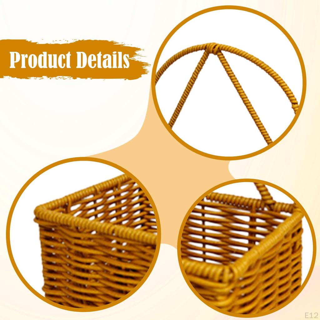 Cesta de Armazenamento Decorativa Feita de Rattan Sintético com Alça, Pendurada Feita à Mão para A