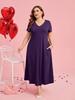 Plus Size V-neck Plain Women's Dress - European American Style