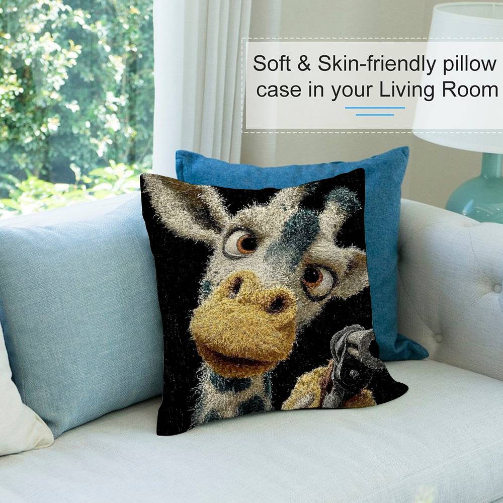 Funny Animals Cow Giraffe Pillow Case Short Plush Double-sided Print Square Throw Pillow Covers Sofa Home Cushion Decor