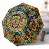 Aztekenkalender-Scheibe Outdoor Automatischer Regenschirm Kompakt 8-Rippen Leicht Langlebig Täglicher Begleiter Regenschirm Outdoor-Accessoire Stilvolles Geschenk für Frauen