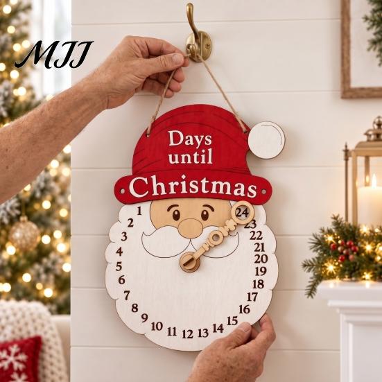 Christmas Countdown Timer Advent Calendar Wooden Hanging Sign, 24 Days Welcome Sign with Rope, Holiday Home Decor Santa Decorations For Living