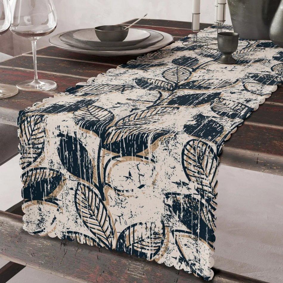 

Оксамитова тканина з цифровим друком 40 x 135 см. Доріжка екрю/темно-синього кольору