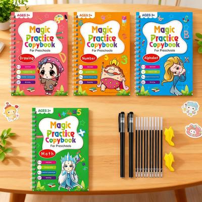 Suddies Trace Prática de Escrita com Sulcos Livro de Trabalho Tracetrek Reutilizável Livro de Trabalho de Caligrafia com Sulcos Livro de Rastreamento de Números e Letras para Aprendizagem de Crianças