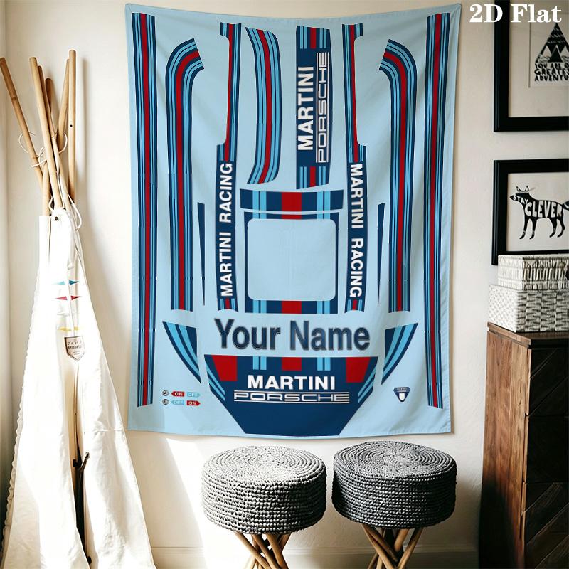 Martini Racing Custom Name Wall Tapestry Aesthetic Wall Hanging Printed Fabric Blanket Decorative Tapestries for Bedroom Living Room Home Decor