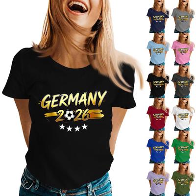 Damen Freizeit Rundhals Kurzarm Pullover T-Shirt mit Buchstabenaufdruck Lockerer Schnitt Leichtes Oberteil für Sportveranstaltungen