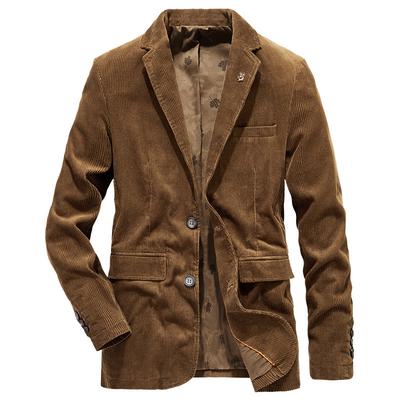 Spring Autumn Corduroy Casual Cotton Jacket Men Slim Fit Suit