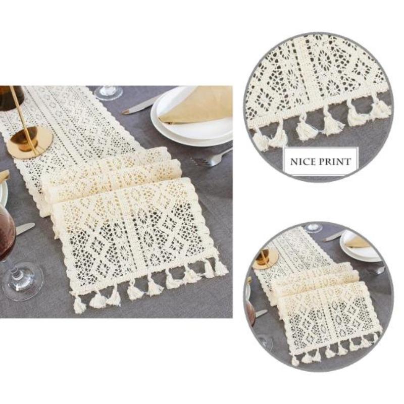 Solid Color Table Banner Delicate Texture Useful Hollow Multipurpose Decorative Table Cloth CDN