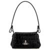 VIVIENNE WESTWOOD Silver Metal Accessories Crocodile Pattern Embossed Leather Shoulder Bag Women Shoulder Bag Black 46030001WL0098N401