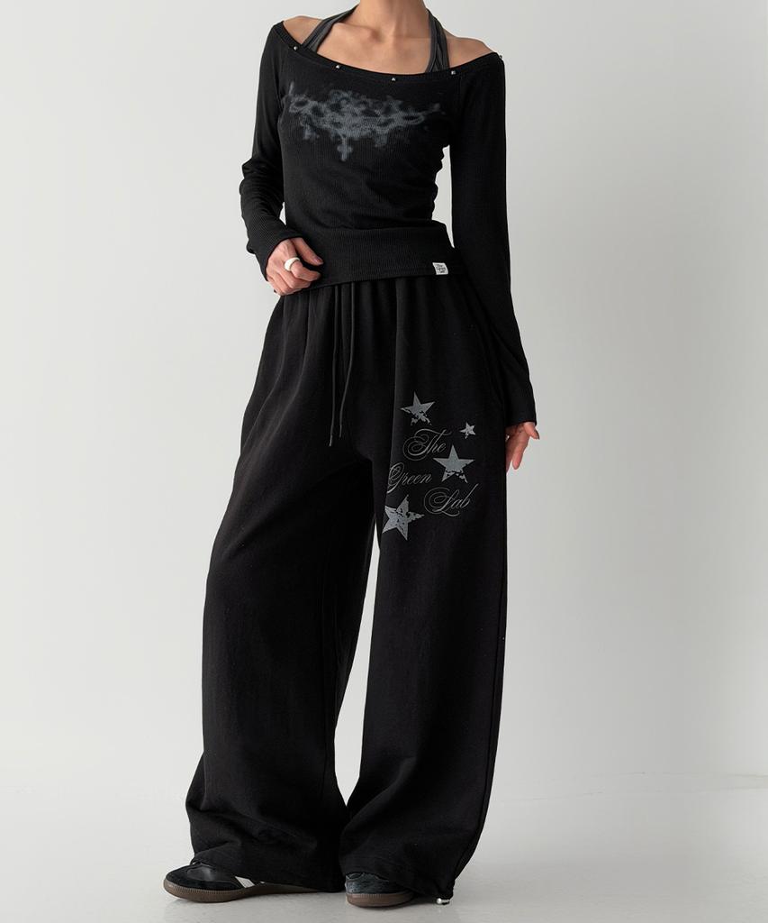 THE GREEN LAB Star Patch Terry Pants [Black]