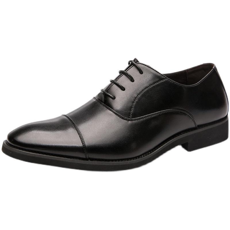 British style three-headed leather shoes business dress inner height increase pointed casual large size suit wedding shoes