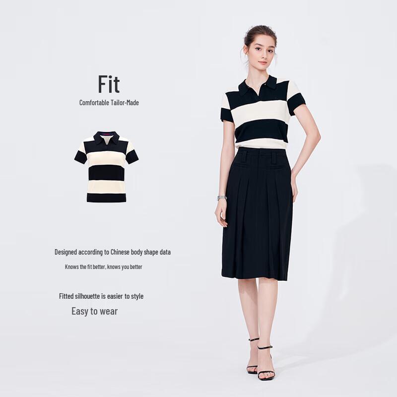 Navigare Women's Striped Short Sleeve Polo Knit Top
