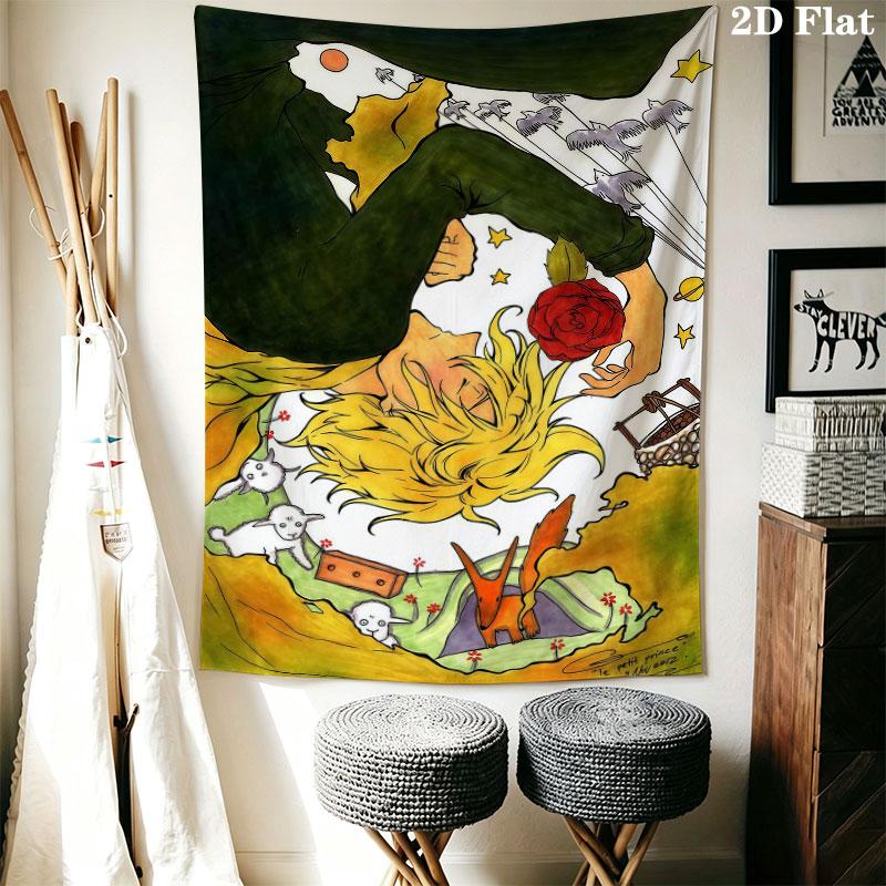 Little Prince Hush Wall Hanging Printed Fabric Blanket Decorative Tapestries for Bedroom Living Room Home Decor