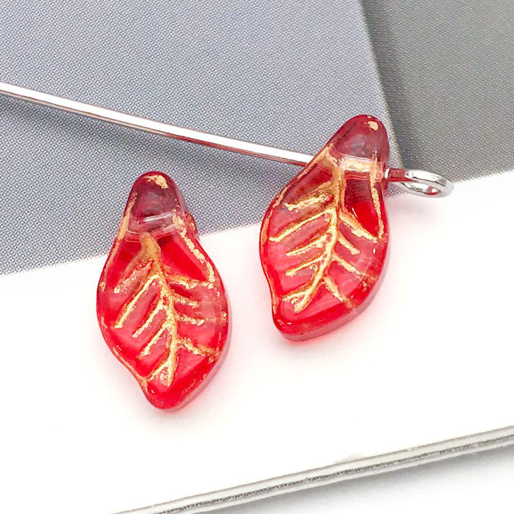 Set of 20 Colorful Transparent Glass Leaf Charms with Gold Edging for DIY Bracelets, Necklaces, and Accessories