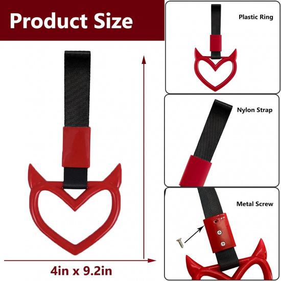 2 Pieces Rear Bumper Warning Ring Car Mirror Hanging Ornament, Red Heart Shaped Handle Ring Subway Bus Handle Straps for Car Interior Exterior