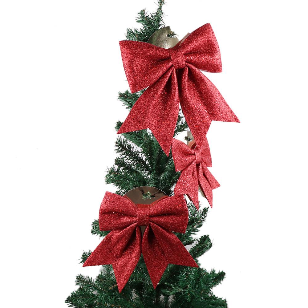 Blingbling Christmas Bow Red Gold Big Xmas Tree Bowknot Pendant Ornaments for Home Decoration New Year Party DIY Gifts