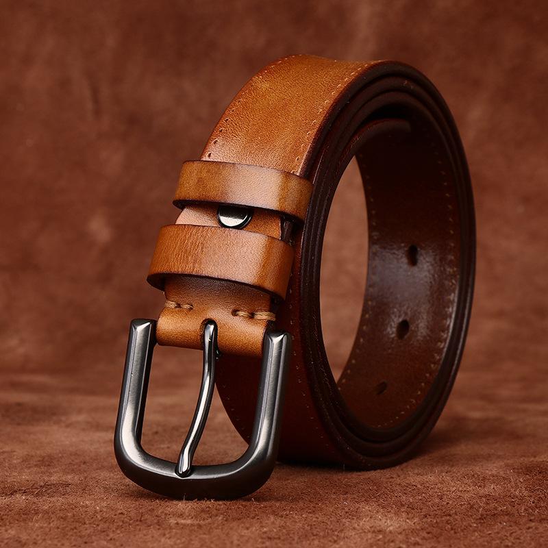 Opasek Unisex Široký retro Módní Kožený Spona Pásek První vrstva Hovězí kůže Volnočasové džíny Pásek