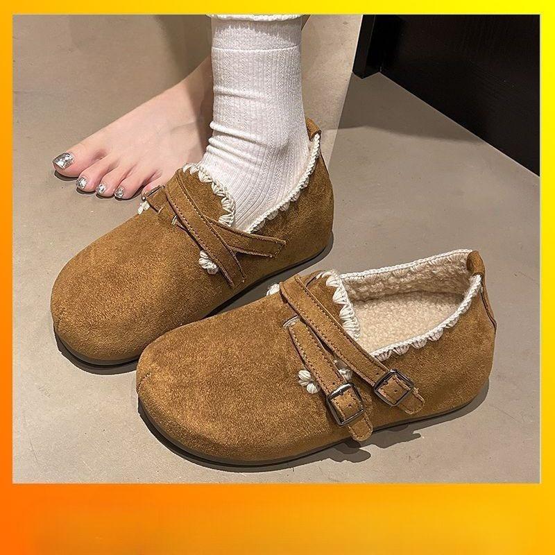 New Style of Warm Single-shoe Women's Thick-soled Height-increasing Full-cover Shoes with Fleece