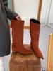 Autumn and winter new boots, pointed head inner height increase, straight boots, retro belt buckle suede women's boots