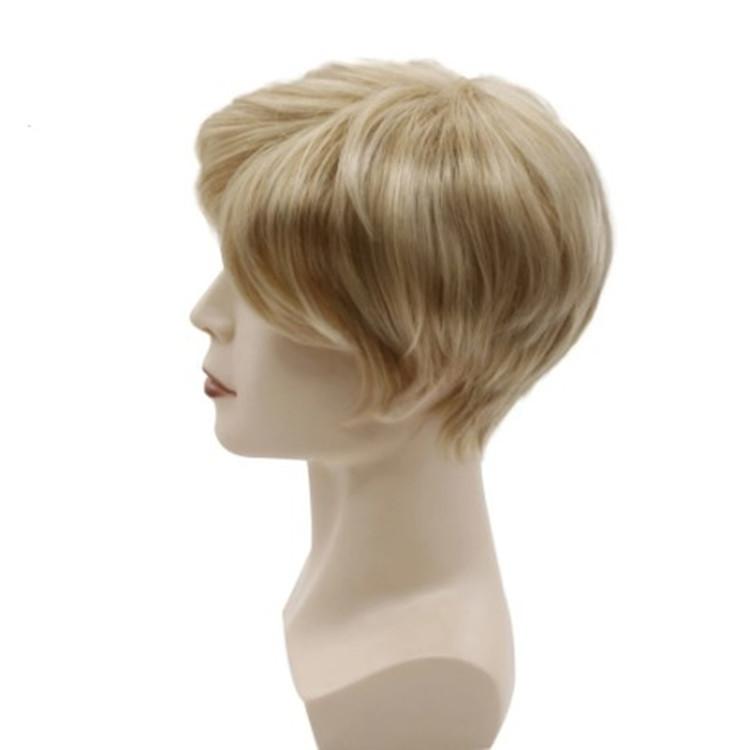 Men's Wig Oblique Bangs Light Gold Short Hair Fashionable Chemical Fiber Head Cover European American