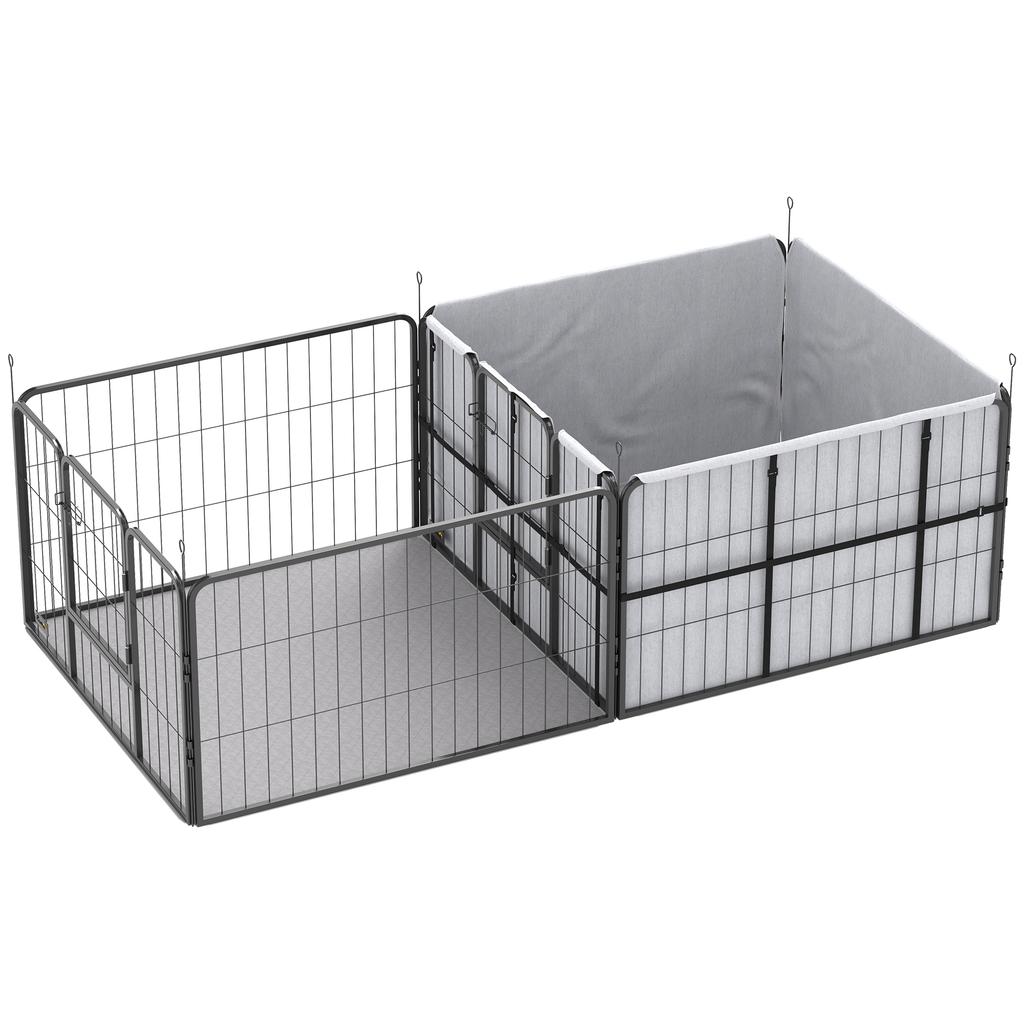 Whelping Box for Puppies, Whelping Pen Puppy Playpen with 7 Panels, 2 Areas, Washable Whelping Pad, 203x102x60cm Black
