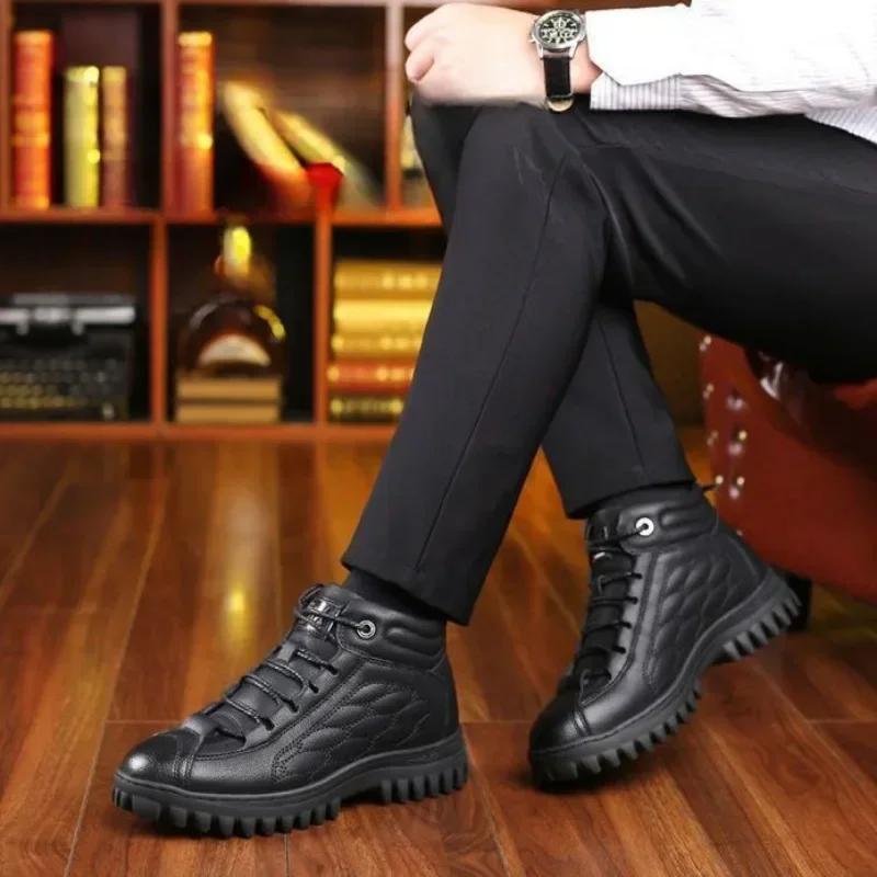 Fashion Thick Sole Male Casual Boots Velvet Platform High Top Common Footwear Offer Men's Leather Shoes 2024 Trend Designer Retro Social