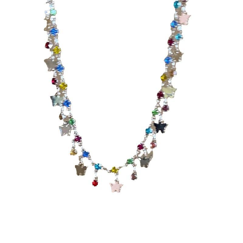 Colorful Summer Colored Zircon Butterfly Necklace Women And Women Light Luxury Niche Design Sense Collarbone Chain Spice Girl Accessories