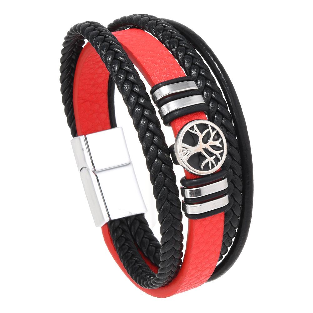 Мужской браслет Древо Жизни: Европейский и американский ретро-стиль, универсальный, многослойный, ручной работы. красный