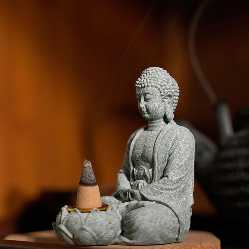 Meditating Buddhas Figurine Stone Sculpture with Tealight Holder Meditation Statue Garden and Indoor Decoration