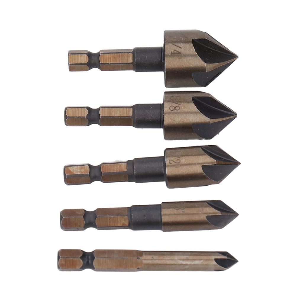 5 Stück Senkbohrer 1/4 Zoll 3/8 Zoll 1/2 Zoll 5/8 Zoll 3/4 Zoll 5 Nuten Senkbohrer mit 1/4 Zoll Sechskant