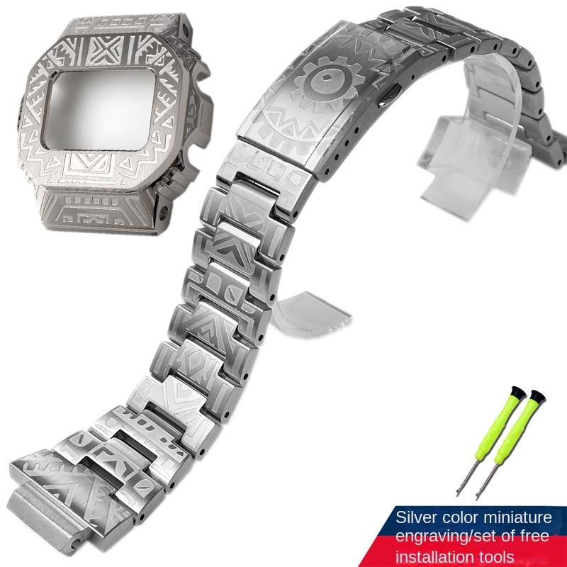 For Casio small square dw5600 GW-b5600 5610 Retro Vintage engraving modified men's watch band and case 316 Stainless steel strap
