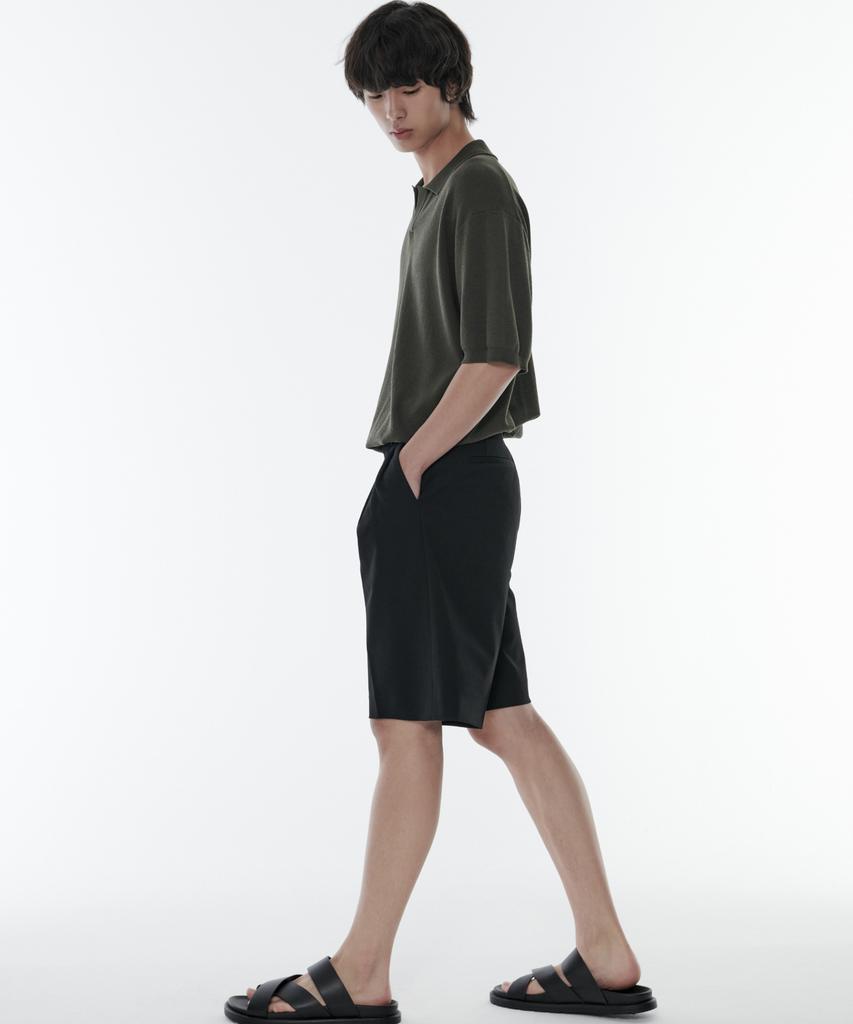 Musinsa Standard Cool Touch Slit Neck Knitted Polo Shirt [Khaki]
