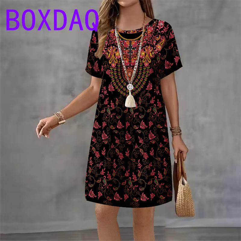Street Fashion Color Gradient Printed Mini Dress For Women Clothing Summer New Short sleeve O-Neck Loose Casual A-Line Dress 3XL