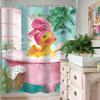 Funny Rubber Duck Shower Curtain Cute Yellow Pink Kids Animal in Bathtub Lovely Green Plants Botanical Brush for Teens Boys