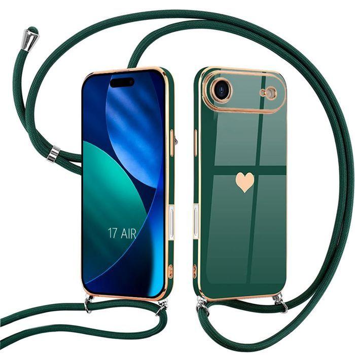 Coque de Protection - BOOLING - pour iPhone Air - Silicone Souple Motif Cœur avec Cordon Vert Nuit