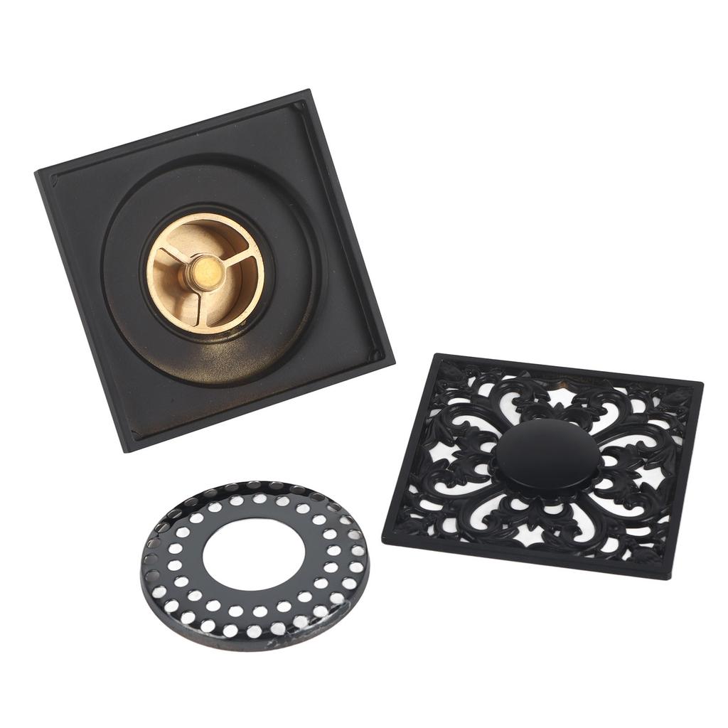 Floor Drain Quadrate Antique European Style Copper Stainless Steel Odor Proof Insect Proof for Bathroom Kitchen