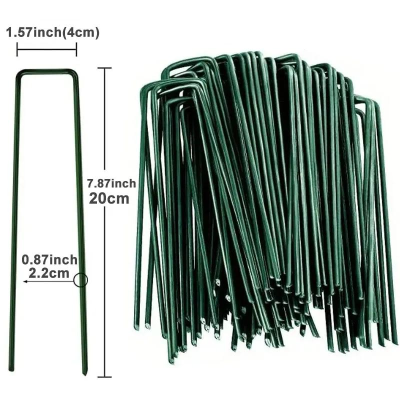 Agrafes de jardin en U, piquets de clôture robustes, piquets de gazon, piquets de paysage galvanisés pour maintenir les pelouses, clous de sol pour barrière