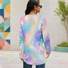 Women Plus Size Round Neck Long Sleeve Rainbow Galaxy Printed Loose High Low Hem Shirt